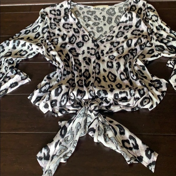NWOT Leopard blouse. V neck with tie at bottom. - Picture 6 of 7